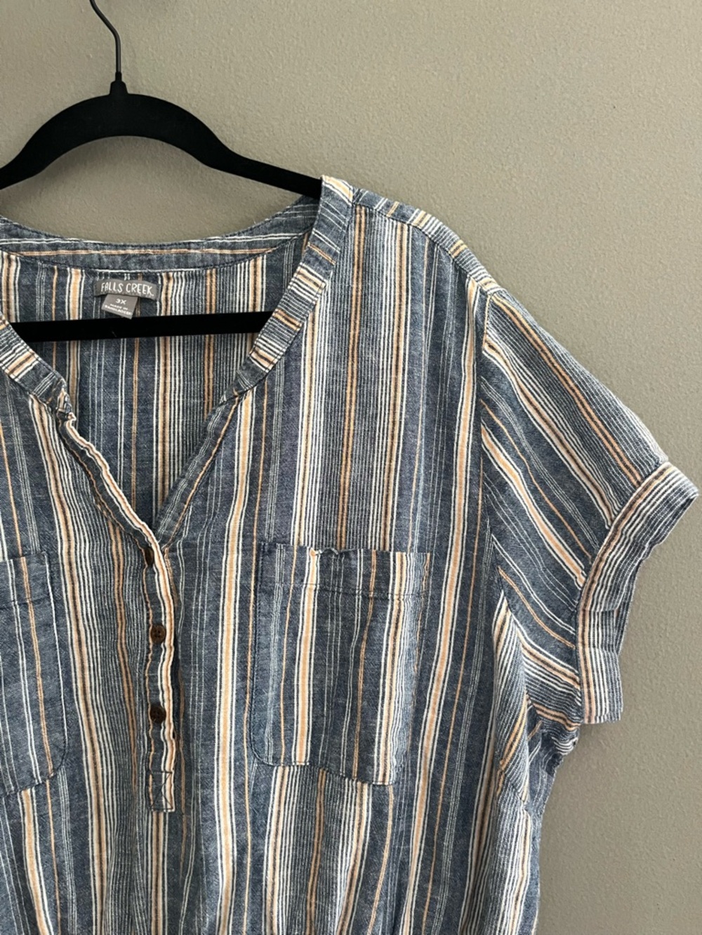 Linen and Cotton 3X Mini Dress Falls Creek Multicolor Vertical Stripe Pockets - Picture 7 of 10